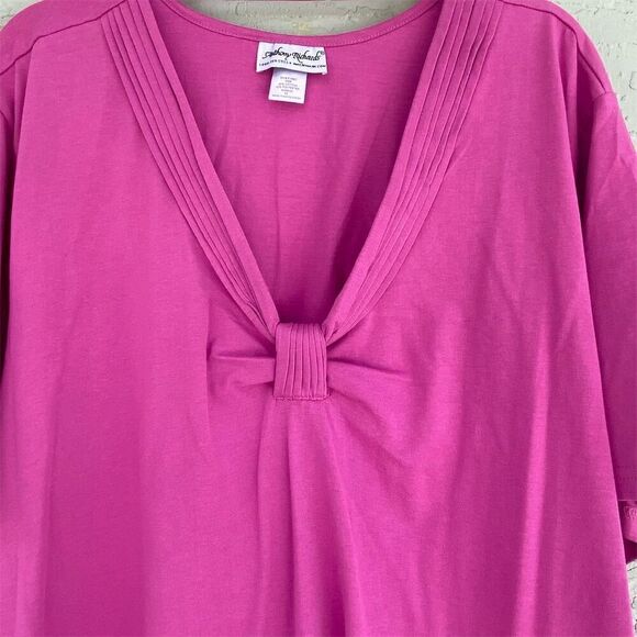 Anthony Richards Women's 3X Pink V-Neck Pleat Front Blouse - Picture 5 of 7